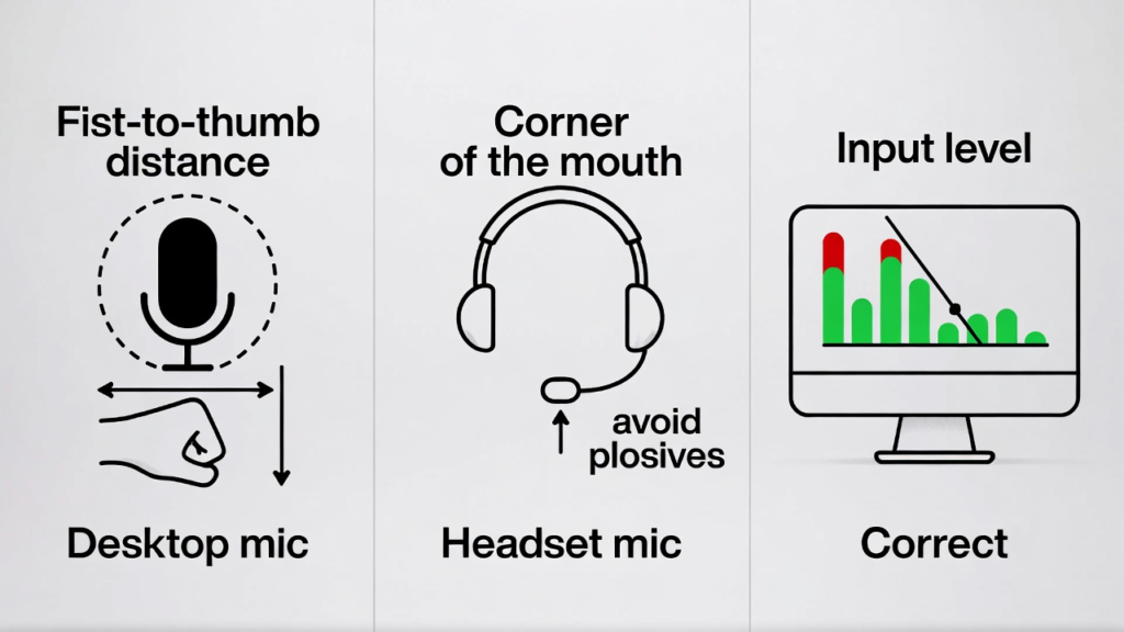 Best Microphone for Dictation in 2026: Top USB, Headset & Dragon Picks for PC and Mac 7 Instructional guide showing proper distance and positioning for dictation microphones