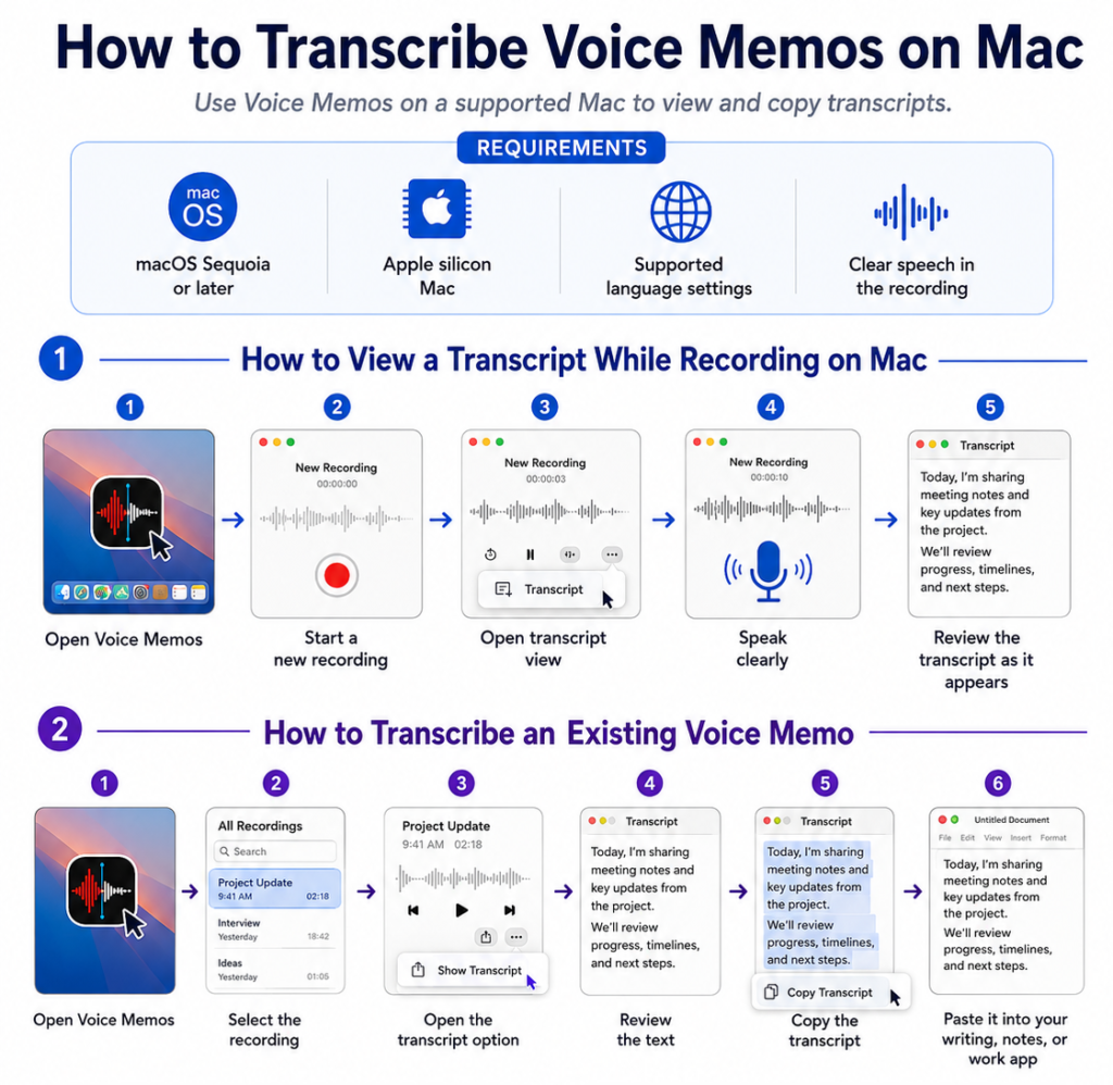 How to Transcribe Apple Voice Memos: iPhone, iPad, and Mac Guide 3 how to transcribe voice memos on mac