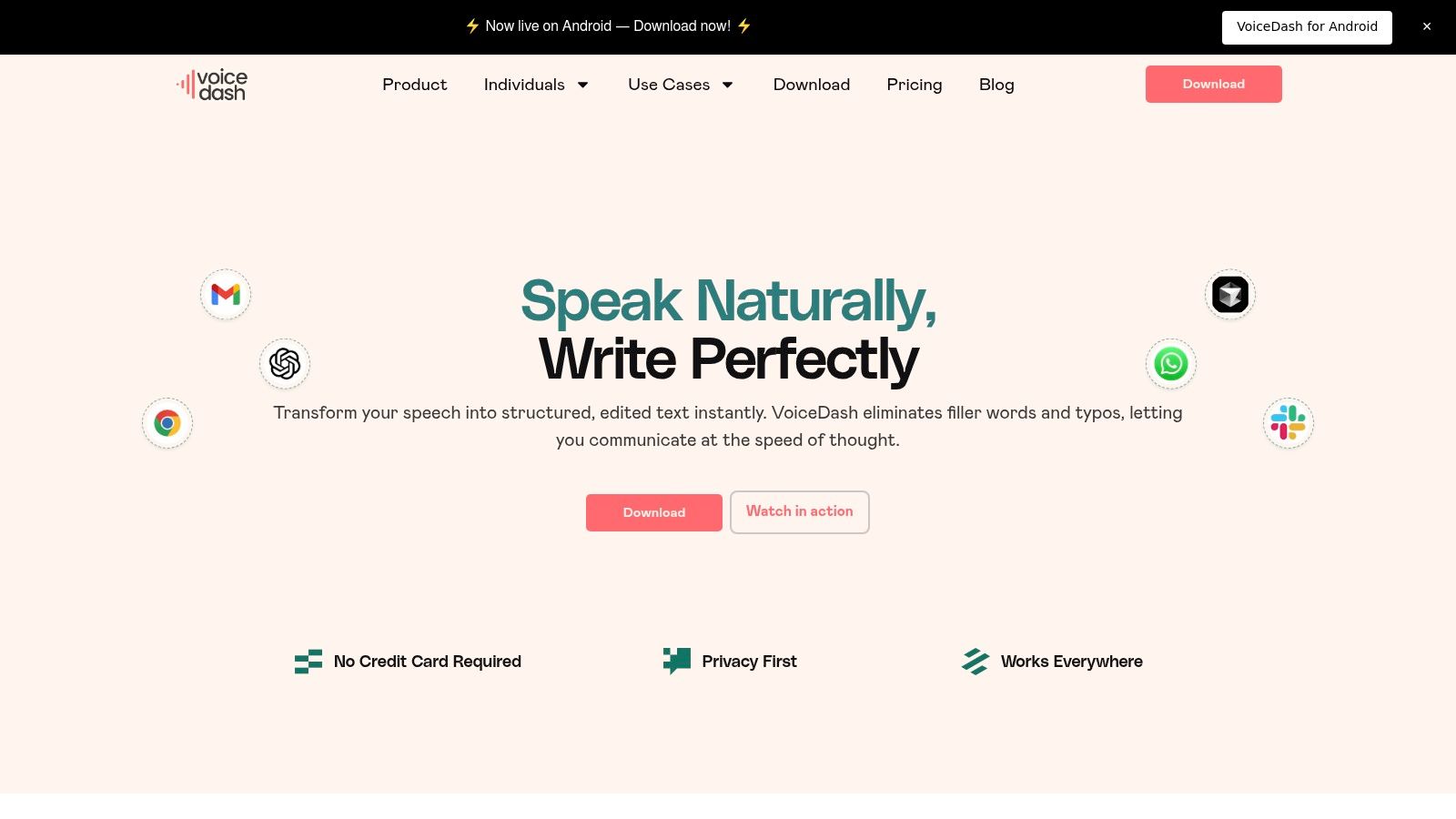 Best AI Tools for Time Management 2 VoiceDash interface showing real-time transcription and AI-powered text cleaning