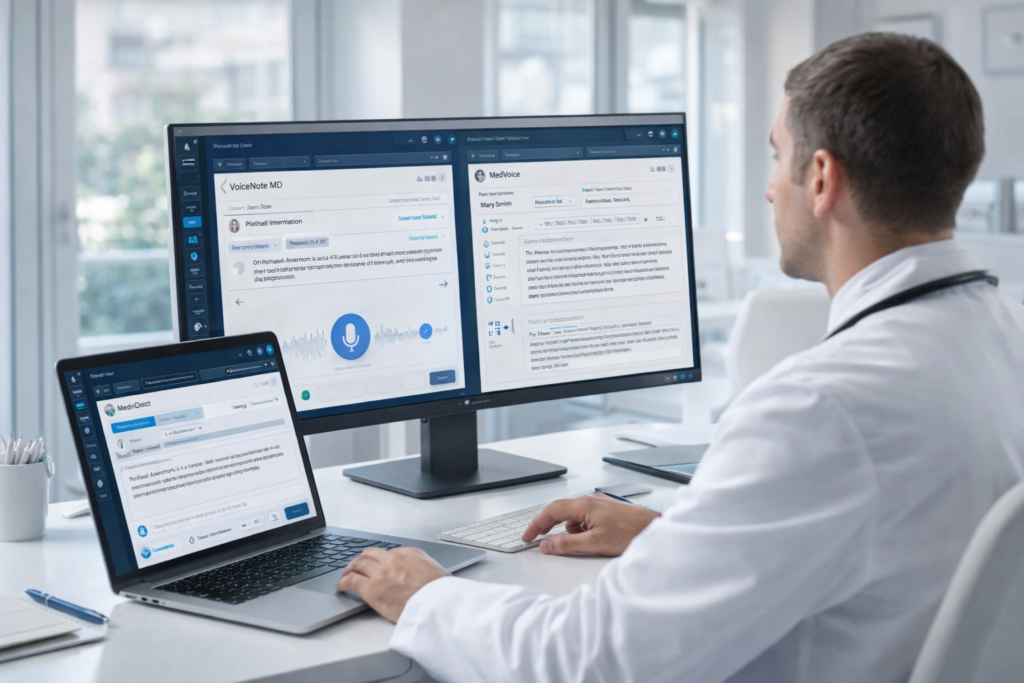 Best Medical Dictation Software in 2026: 7 Tools Doctors Should Actually Consider 2 Doctor using voice dictation software to create structured clinical notes