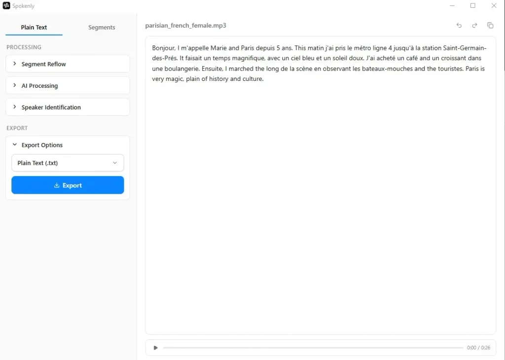 Spokenly vs TalkType Compared: Features, Pricing & Smart Alternatives 7 Spokenly vs TalkType Spokenly French Test