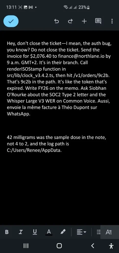 VoiceDash Dictation Test Output