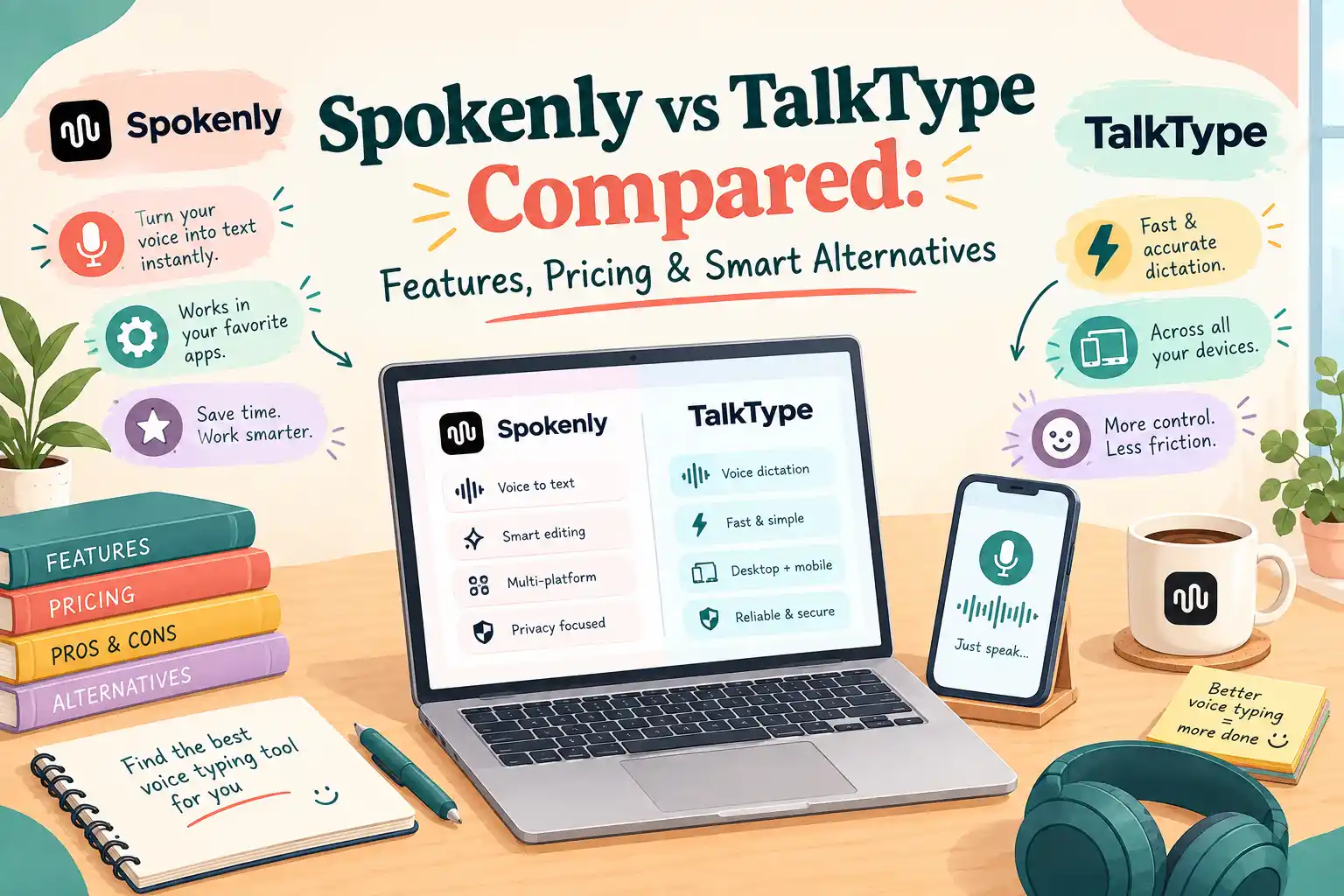 Spokenly vs TalkType Compared: Features, Pricing & Smart Alternatives 1 spokenly vs talk type