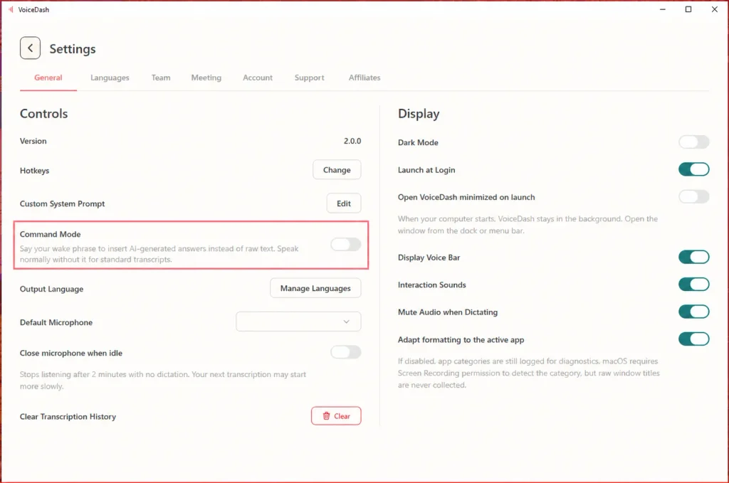 tl;dv vs VoiceDash: Meeting Notes & Dictation 7 Command Mode Highlighted
