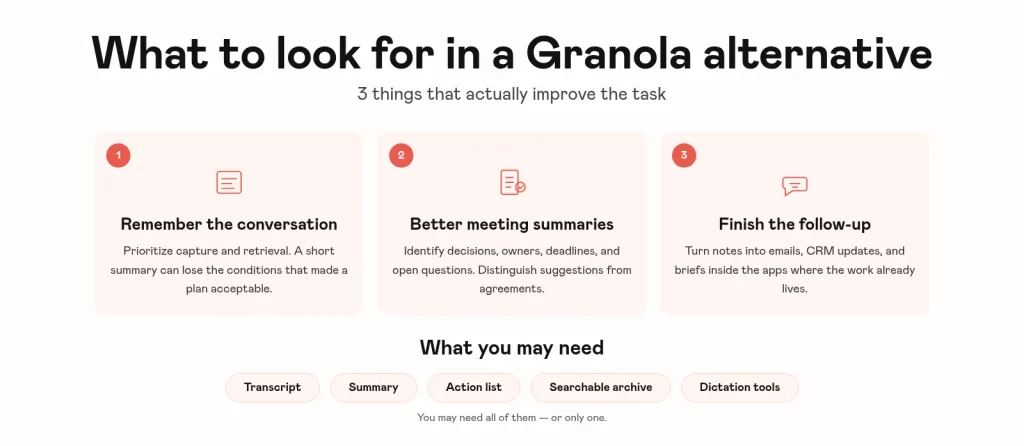 Granola vs VoiceDash Compared 3 what to look for granola alternative